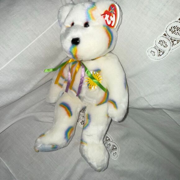 Rare 2002 Ty Beanie Buddy Cheery 15” Rainbow Sun Bear – Mint with Embroidered Ty - Picture 15 of 16